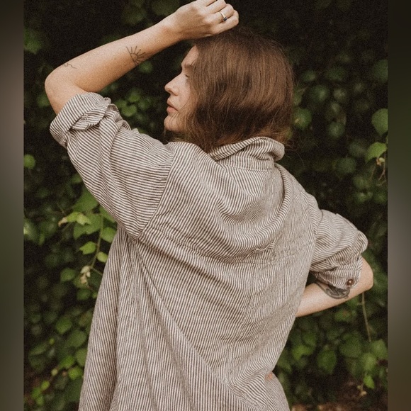 Esby Apparel Lenny Workshirt Shaket in Coffee Stripe Size Large - Picture 2 of 13